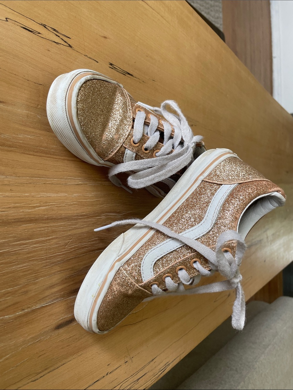 Vans Kids Glitter Low-Top Sneakers - Gold with White Stripe